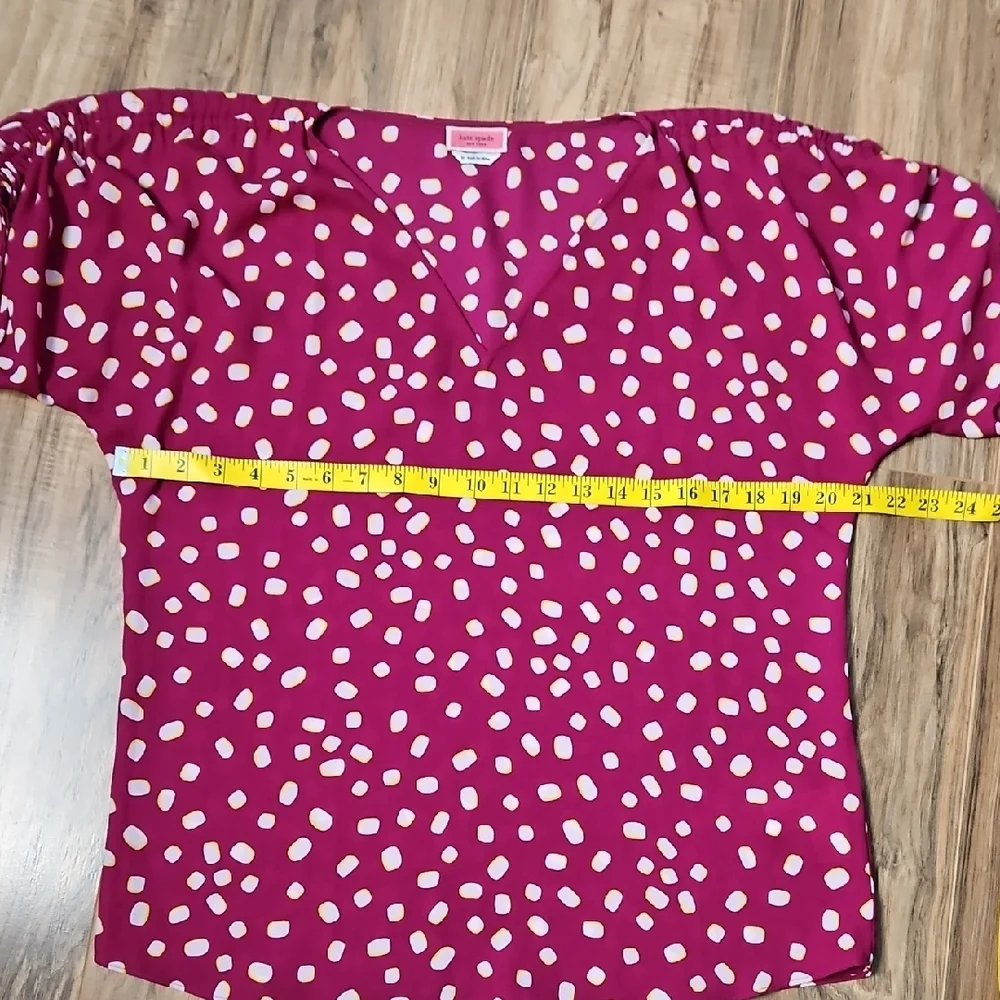 Kate Spade Women's Mallow Dot Ruched Sleeve In Beet Juice Color Blouse XS